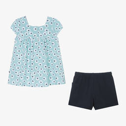 Week-end à la mer-Girls Green Floral Cotton Shorts Set | Childrensalon Outlet