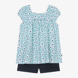 Week-end à la mer-Girls Green Floral Cotton Shorts Set | Childrensalon Outlet