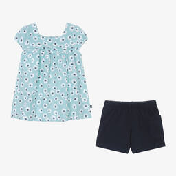 Week-end à la mer-Girls Green Floral Cotton Shorts Set | Childrensalon Outlet