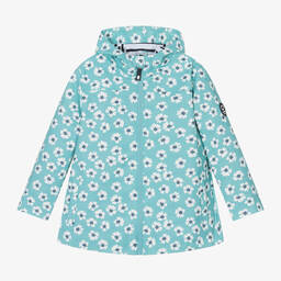 Week-end à la mer-Girls Green Floral Raincoat | Childrensalon Outlet