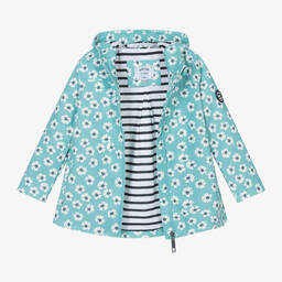 Week-end à la mer-Girls Green Floral Raincoat | Childrensalon Outlet