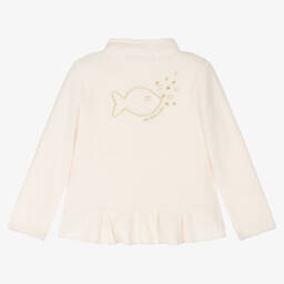 Week-end à la mer-Girls Ivory Plush Fish Zip-Up Top | Childrensalon Outlet