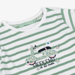 Week-end à la mer-Футболка в полоску мятного цвета для девочек | Childrensalon Outlet