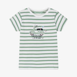 Week-end à la mer-Футболка в полоску мятного цвета для девочек | Childrensalon Outlet