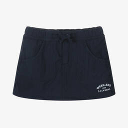 Week-end à la mer-Girls Navy Blue Cotton Skort | Childrensalon Outlet