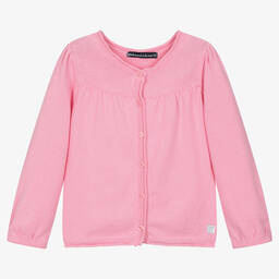 Week-end à la mer-Girls Pink Cotton Knit Cardigan | Childrensalon Outlet