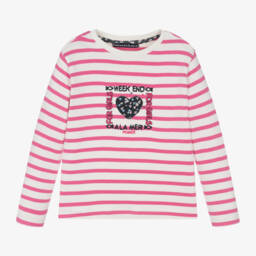 Week-end à la mer-Girls Pink Striped Cotton Top | Childrensalon Outlet