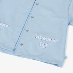 Week-end à la mer-كارديغان أزرق ناعم للبنات بلمسات زهرية | Childrensalon Outlet