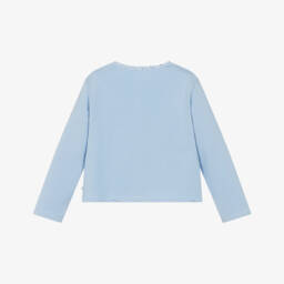 Week-end à la mer-كارديغان أزرق ناعم للبنات بلمسات زهرية | Childrensalon Outlet