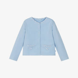 Week-end à la mer-كارديغان أزرق ناعم للبنات بلمسات زهرية | Childrensalon Outlet