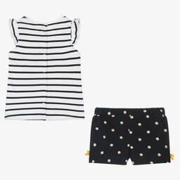 Week-end à la mer-طقم شورت أطفال بناتي قطن مقلم لون أبيض وكحلي | Childrensalon Outlet