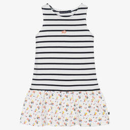 Week-end à la mer-فستان قطن مقلم لون أبيض وكحلي | Childrensalon Outlet