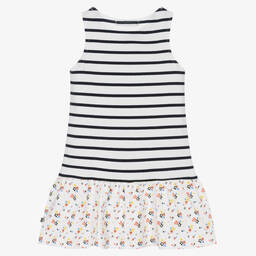 Week-end à la mer-فستان قطن مقلم لون أبيض وكحلي | Childrensalon Outlet