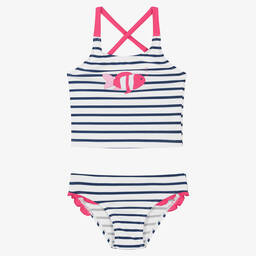 Week-end à la mer-Girls White Breton Striped Tankini | Childrensalon Outlet