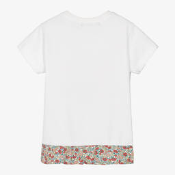 Week-end à la mer-Girls White Cotton Floral Fish T-Shirt | Childrensalon Outlet