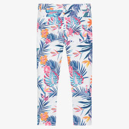 Week-end à la mer-Girls White Cotton Floral Jeggings | Childrensalon Outlet