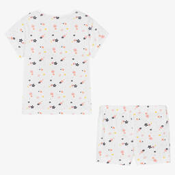 Week-end à la mer-طقم شورت قطن لون أبيض بطبعة ورود للبنات | Childrensalon Outlet