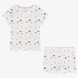 Week-end à la mer-طقم شورت قطن لون أبيض بطبعة ورود للبنات | Childrensalon Outlet