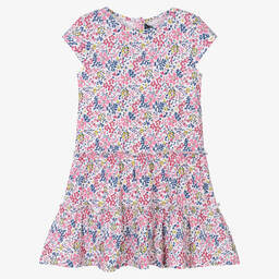 Week-end à la mer-Girls White & Pink Floral Jersey Dress | Childrensalon Outlet