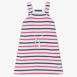 Week-end à la mer-Girls White Striped Cotton Pinafore Dress | Childrensalon Outlet