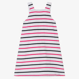 Week-end à la mer-Girls White Striped Cotton Pinafore Dress | Childrensalon Outlet