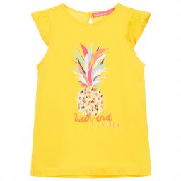 Week-end à la mer-Girls Yellow Cotton T-Shirt | Childrensalon Outlet
