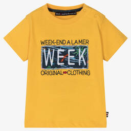Week-end à la mer-Golden Yellow Cotton Baby T-Shirt | Childrensalon Outlet