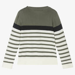Week-end à la mer-بلوفر قطن محبوك مقلم لون أخضر وعاجي | Childrensalon Outlet
