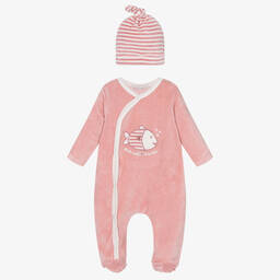 Week-end à la mer-طقم قبعة وأفرول بيبي غرو قطيفة لون زهري للمولودات | Childrensalon Outlet