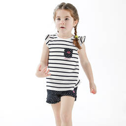 Week-end à la mer-Striped Top & Blue Shorts Set | Childrensalon Outlet