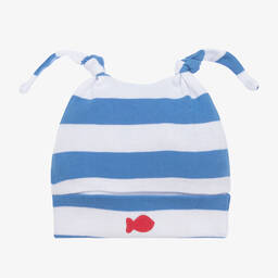 Week-end à la mer-White & Blue Stripe Cotton Baby Hat | Childrensalon Outlet