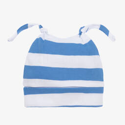 Week-end à la mer-White & Blue Stripe Cotton Baby Hat | Childrensalon Outlet