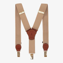 Zaccone-Beige Cotton & Leather Braces | Childrensalon Outlet
