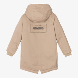 Zadig&Voltaire-Boys Beige Cotton Hooded Parka Coat | Childrensalon Outlet