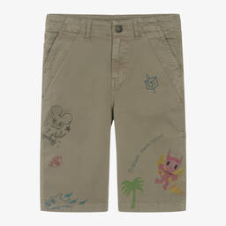Zadig&Voltaire-Boys Khaki Green Cotton Twill Shorts | Childrensalon Outlet