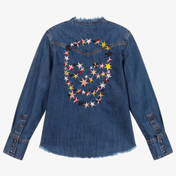 Zadig&Voltaire-قميص قطن دنيم لون أزرق للبنات | Childrensalon Outlet