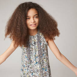 Zadig&Voltaire-Голубое платье из крепа в цветочек для девочек | Childrensalon Outlet