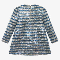 Zadig&Voltaire-Girls Blue & Silver Striped Sequin Dress | Childrensalon Outlet