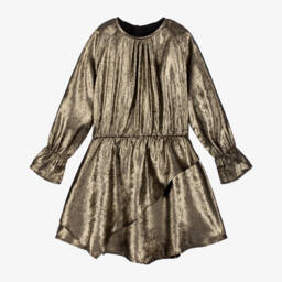 Zadig&Voltaire-Girls Gold Metallic Asymmetric Gown | Childrensalon Outlet