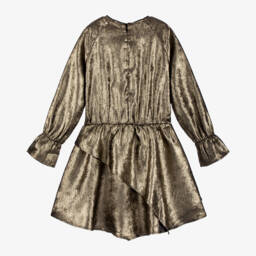 Zadig&Voltaire-Girls Gold Metallic Asymmetric Gown | Childrensalon Outlet