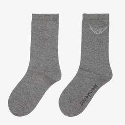 Zadig&Voltaire-جوارب للكاحل مزيج قطن محبوك لون رمادي للبنات | Childrensalon Outlet