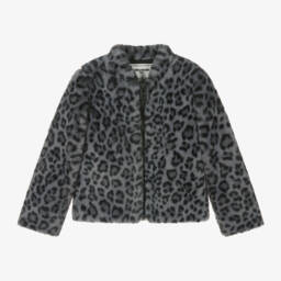 Zadig&Voltaire-Girls Grey Leopard Faux Fur Coat | Childrensalon Outlet