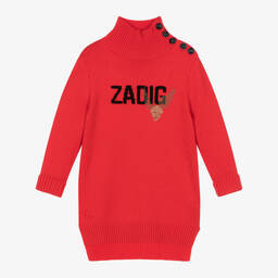 Zadig&Voltaire-فستان بلوفر مزيج صوف محبوك لون أحمر | Childrensalon Outlet