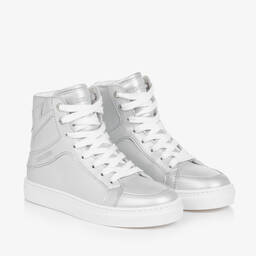 Zadig&Voltaire-Girls Silver Leather High-Top Trainers | Childrensalon Outlet