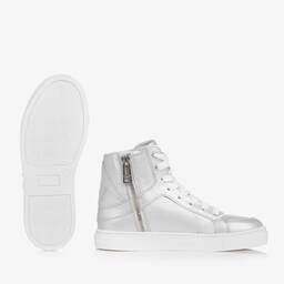 Zadig&Voltaire-Girls Silver Leather High-Top Trainers | Childrensalon Outlet