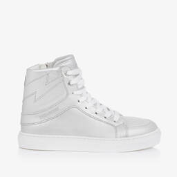 Zadig&Voltaire-Girls Silver Leather High-Top Trainers | Childrensalon Outlet