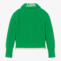 Zadig&Voltaire-توب بسحّاب مزيج صوف محبوك لون أخضر تينز بناتي | Childrensalon Outlet