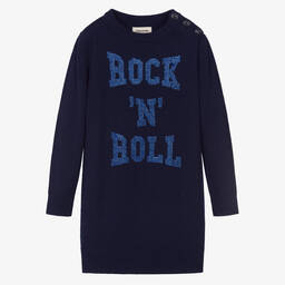 Zadig&Voltaire-فستان تينز بناتي صوف وكشمير محبوك كحلي | Childrensalon Outlet