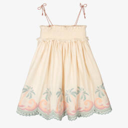 Zimmermann-Бежевая украшенная хлопковая платье для девочек | Childrensalon Outlet
