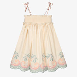 Zimmermann-Бежевая украшенная хлопковая платье для девочек | Childrensalon Outlet